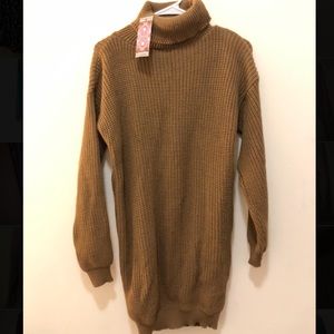 Camel long sleeve turtle neck sweater dress